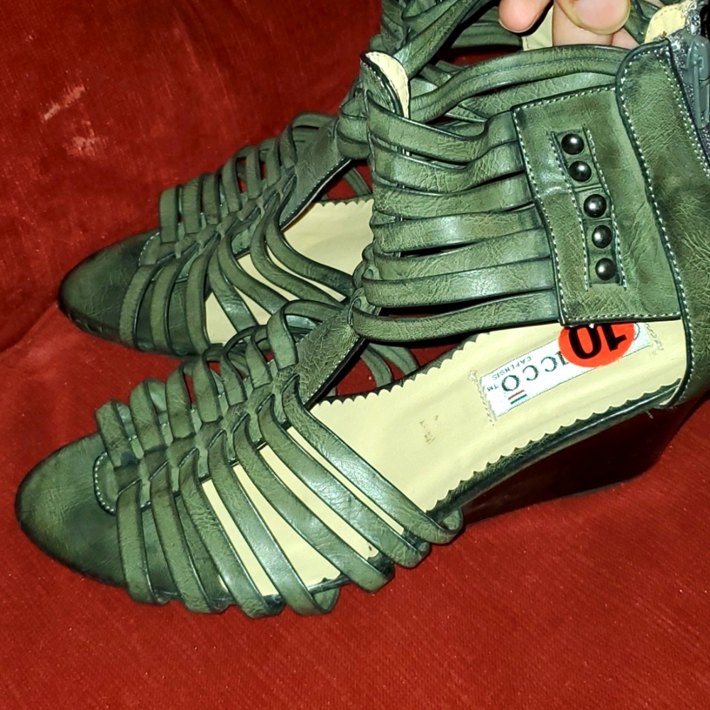Green Leather Strappy Sandals